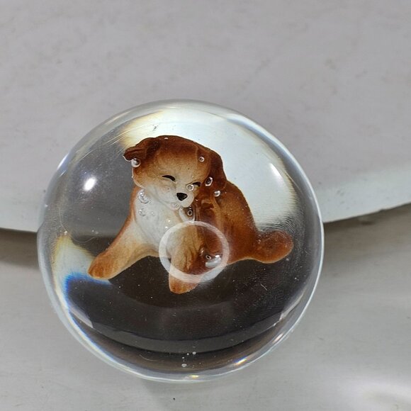 Hagen Renaker Scratching Puppy Figurine Sulfide Marble Paperweight Art Glass - Picture 2 of 8